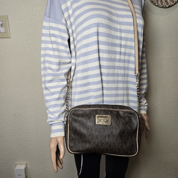 Michael Kors Dark Brown Monogram Crossbody Bag - Picture 5 of 11